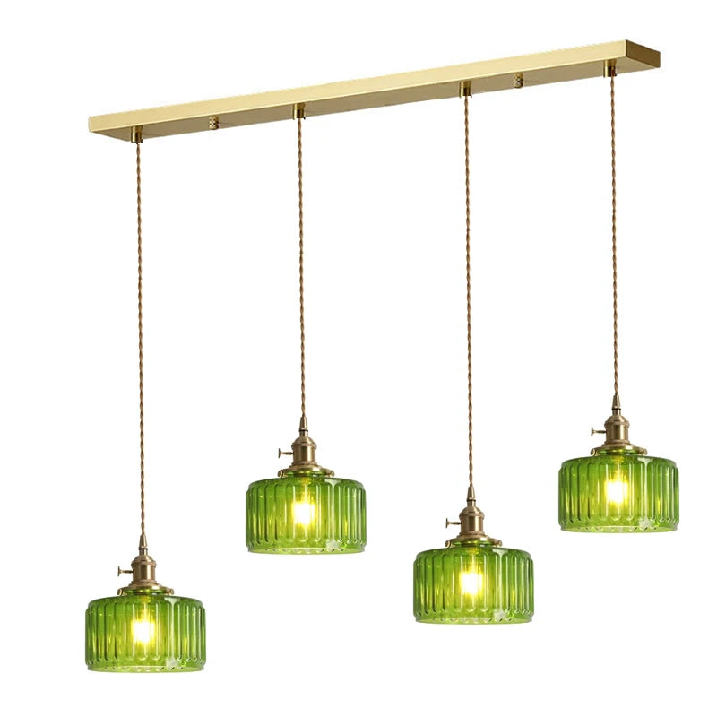 Vintage Green Glass Pendant Light - Nordic Copper Hanging Lamp