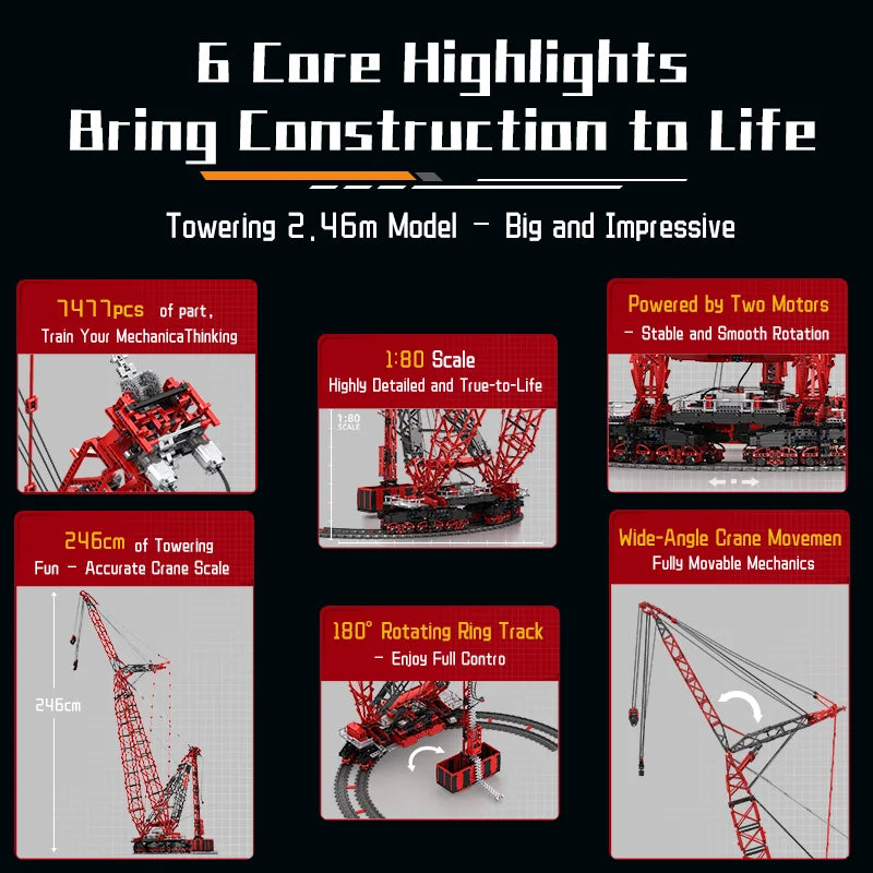 Reobrix 22028 Remote Control Heavy Ring Crane Building Blocks - 7477 Pieces