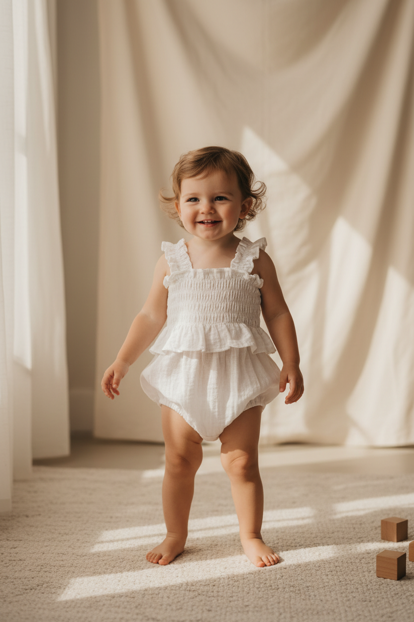 Mamīta Linen Baby Romper - Organic Cotton, Heirloom Quality