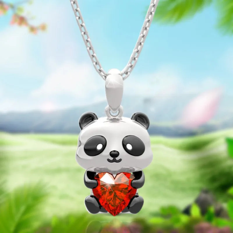 Cute Panda Necklace with Red Crystal Pendant - Perfect Gift for Pet Lovers