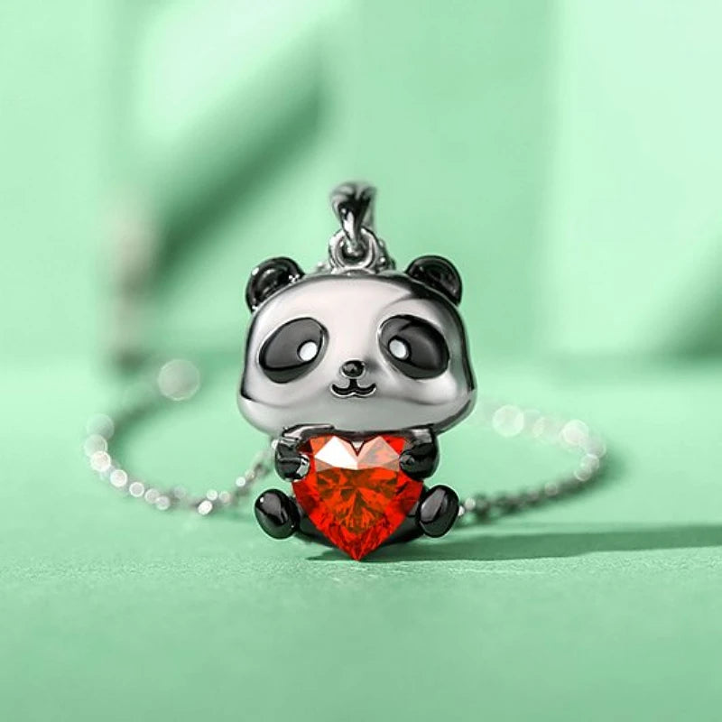 Cute Panda Necklace with Red Crystal Pendant - Perfect Gift for Pet Lovers