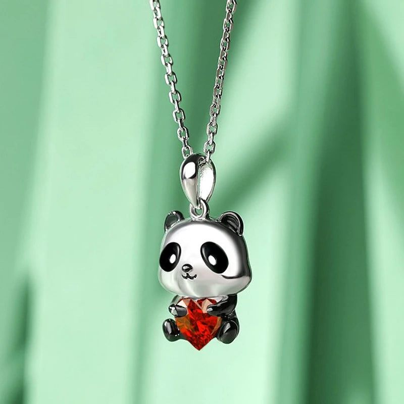Cute Panda Necklace with Red Crystal Pendant - Perfect Gift for Pet Lovers
