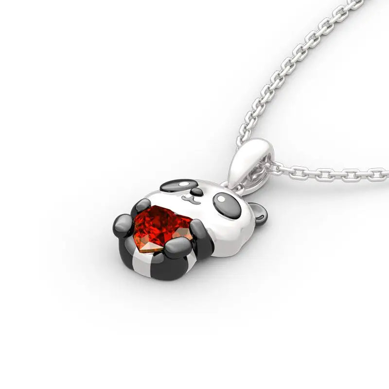 Charming Panda Necklace with Red Crystal Pendant - Perfect Gift
