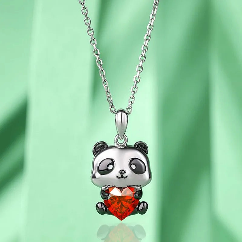 Charming Panda Necklace with Red Crystal Pendant - Perfect Gift