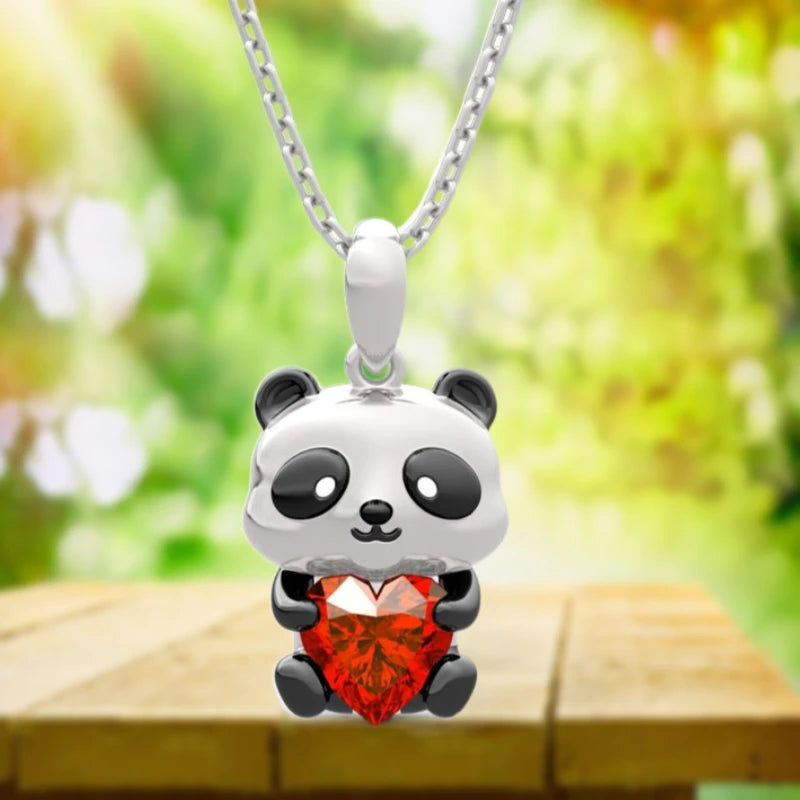 Cute Panda Necklace with Red Crystal Pendant - Perfect Gift for Pet Lovers