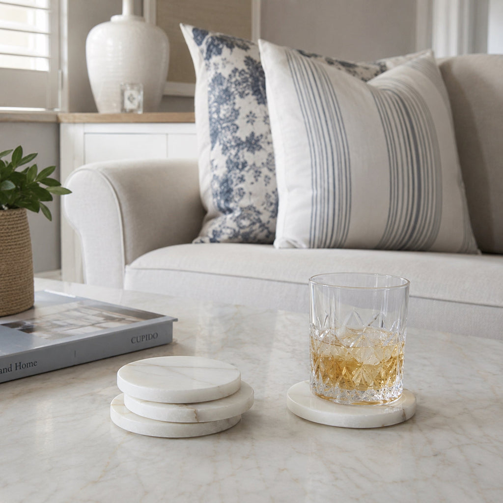 Elegant Alabaster Marble Coaster Set - 4 Unique Pieces