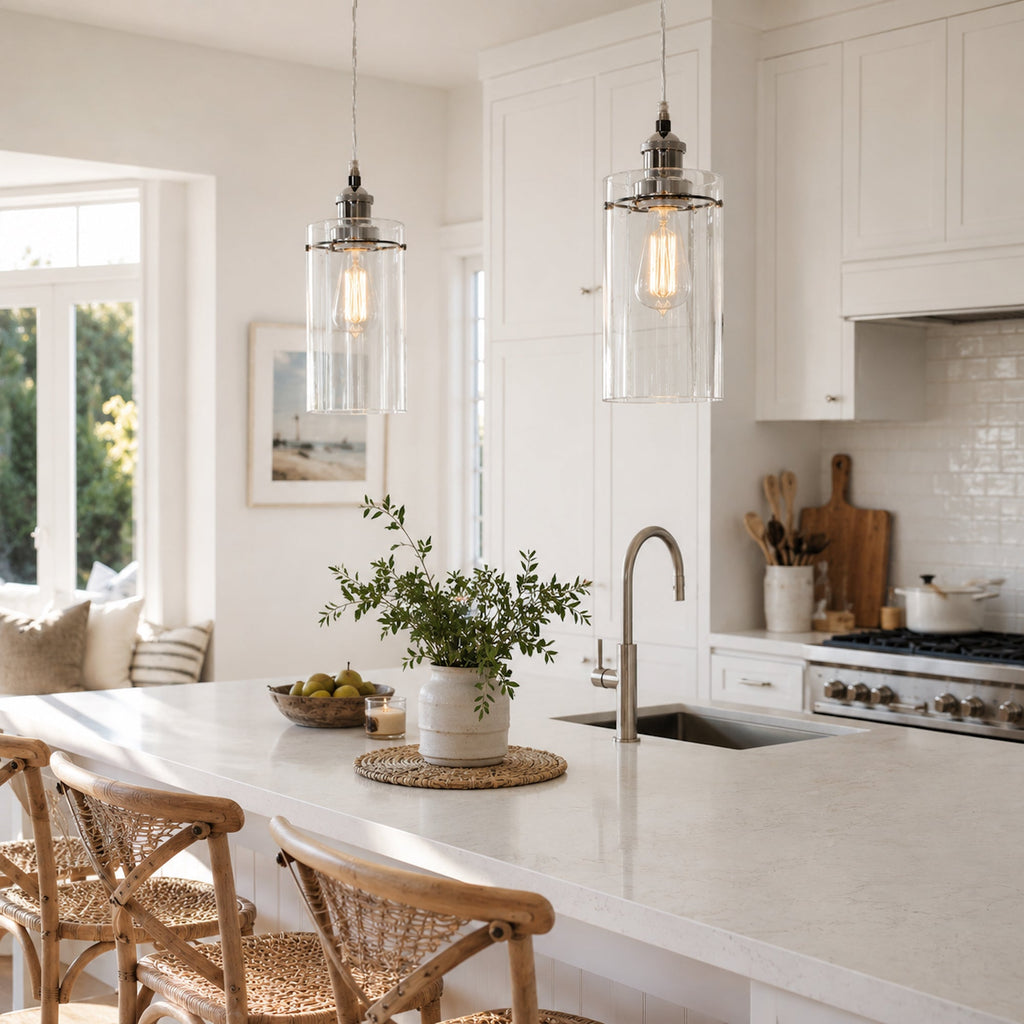 Allira Glass Pendant Light - Elegant Chrome Fixture with Glass Shade