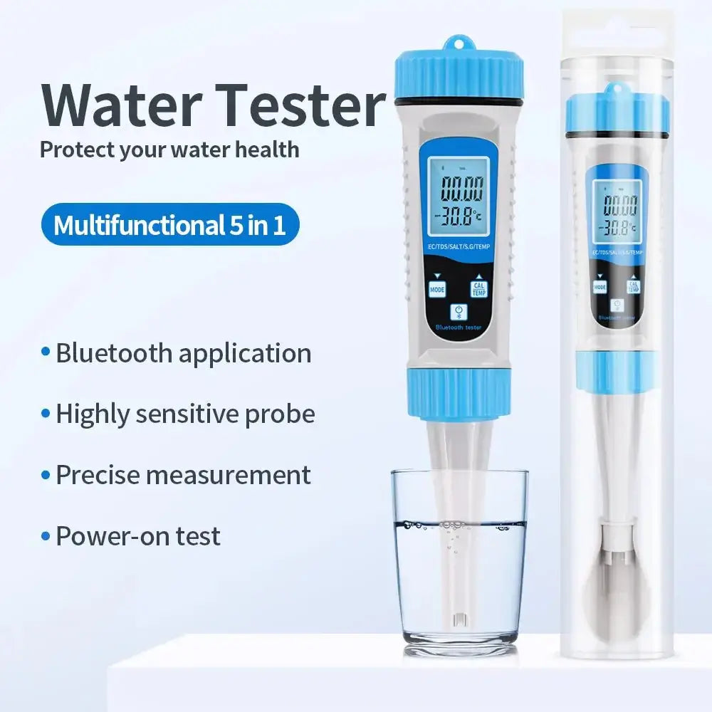 Aquarius 5-in-1 Digital Water Quality Tester for EC, TDS, SALT, TEMP