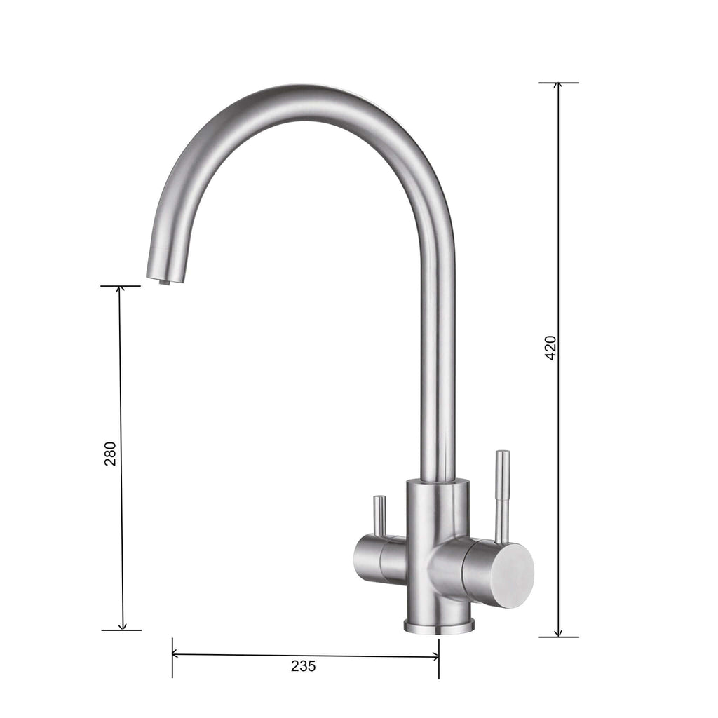 3 Way Mixer Tap Nickel Umbrella Style 360 Rotation