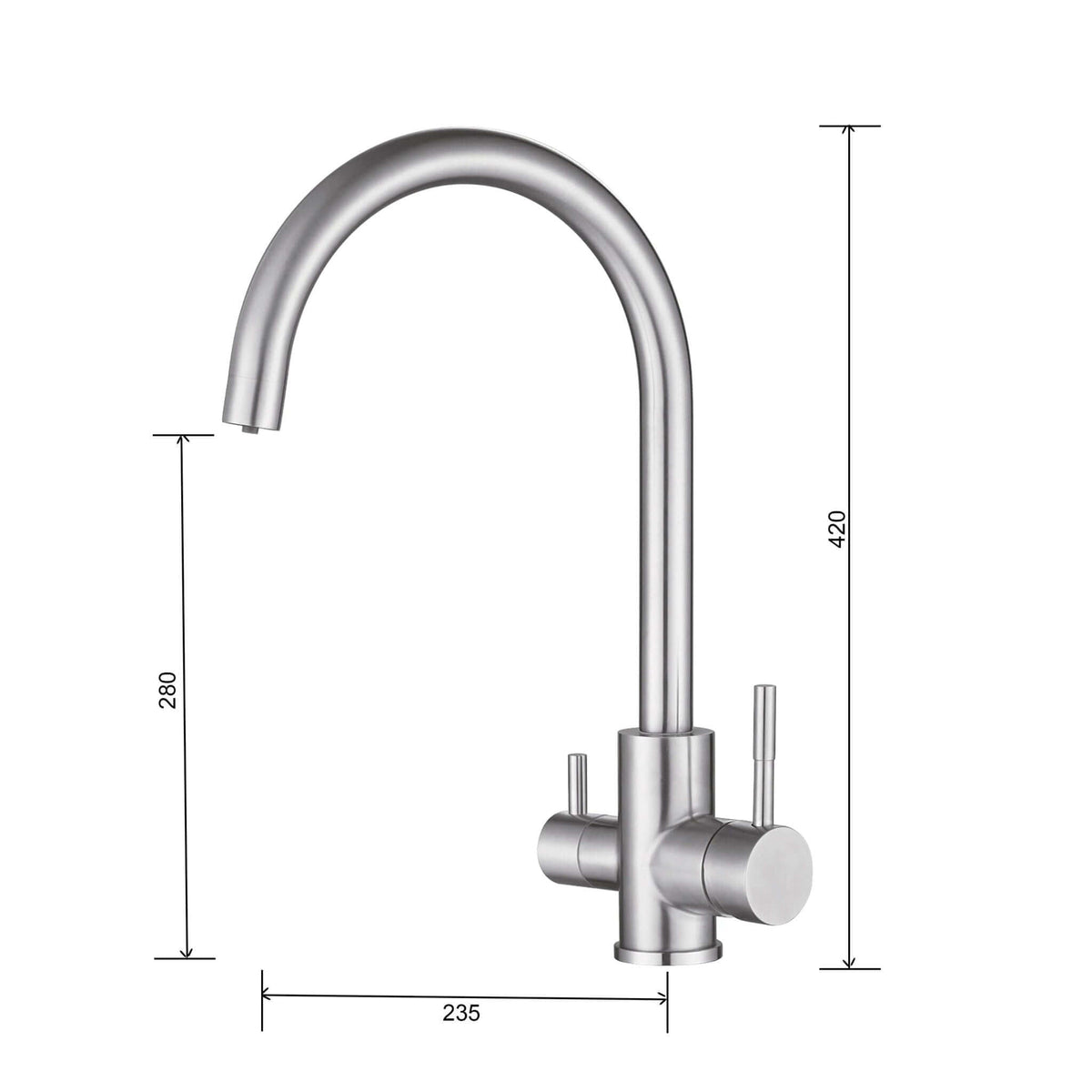 3 Way Mixer Tap Nickel Umbrella Style 360 Rotation