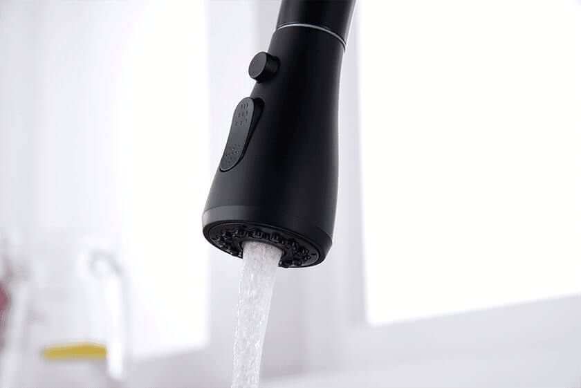 3 Way Mixer Tap with Dual Spout & Pull Out Spray Black