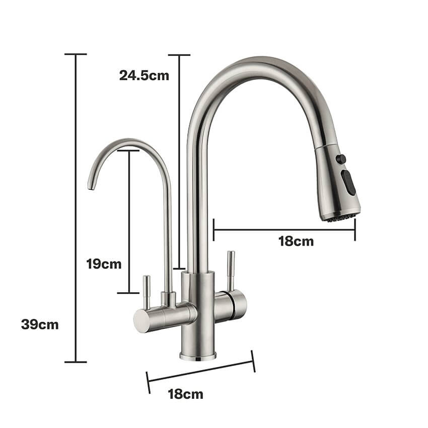 3 Way Mixer Tap with Dual Spout & Pull Out Spray Black