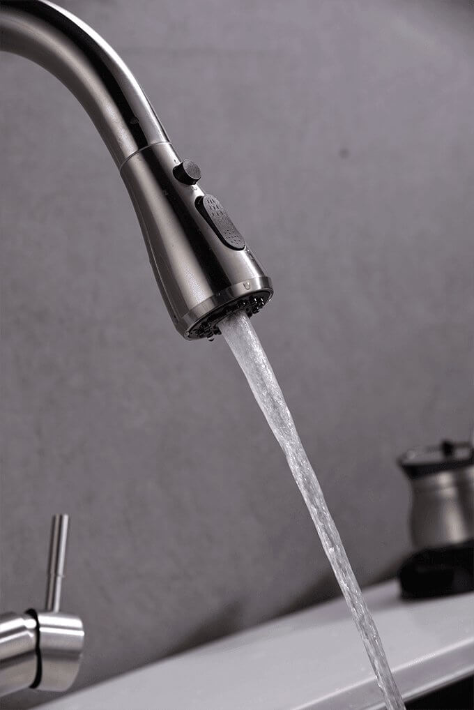 3 Way Mixer Tap with Dual Spout & Pull Out Spray Nickel