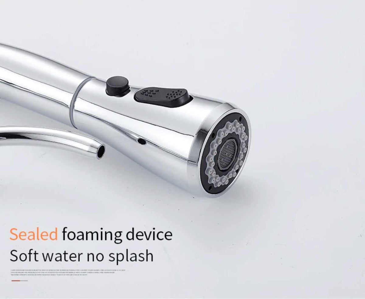 3 Way Mixer Tap with Dual Spout & Pull Out Spray Nickel