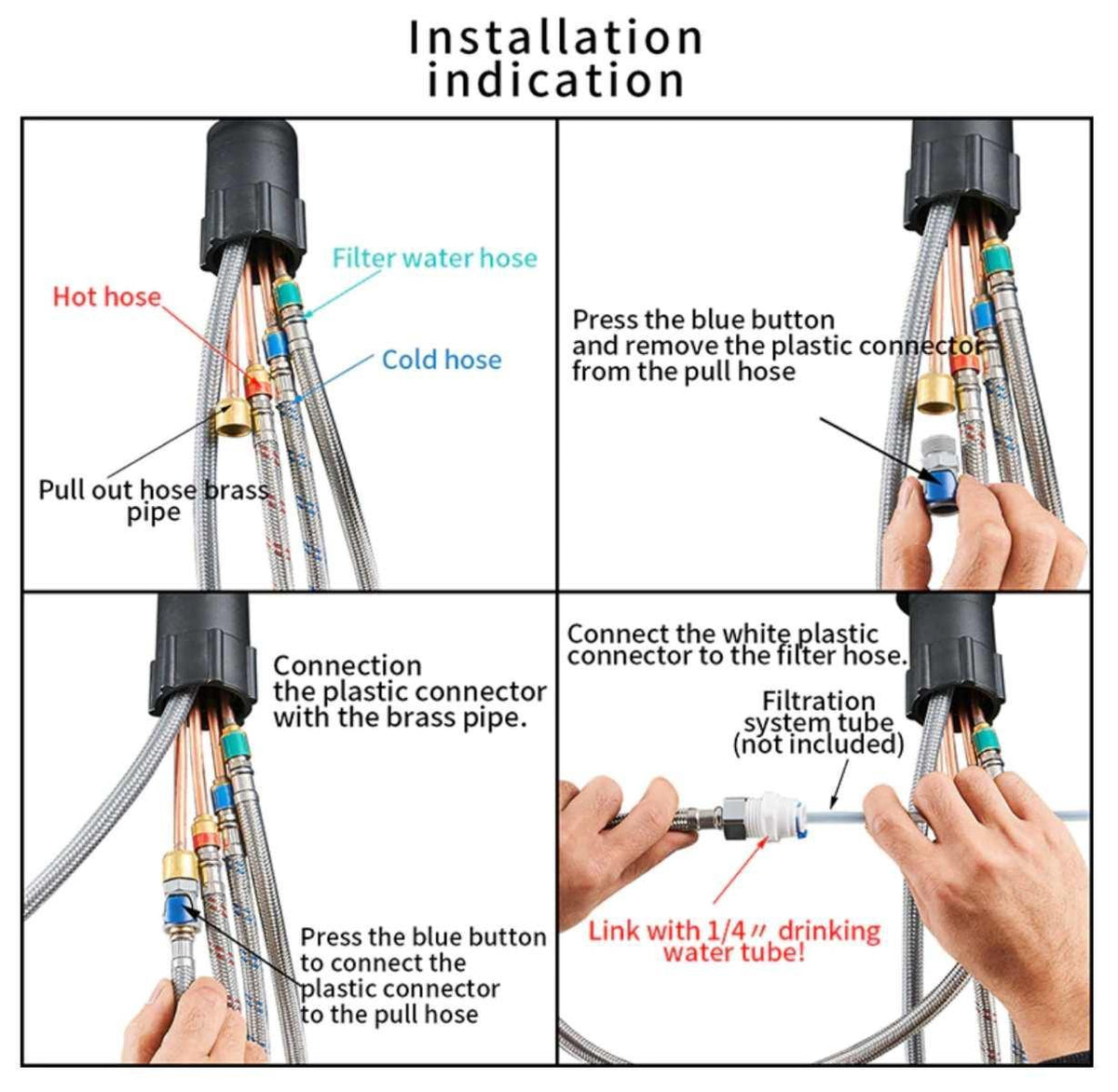 3 Way Mixer Tap with Dual Spout & Pull Out Spray Nickel