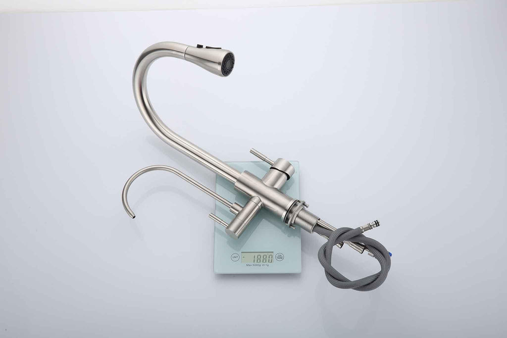 3 Way Mixer Tap with Dual Spout & Pull Out Spray Nickel