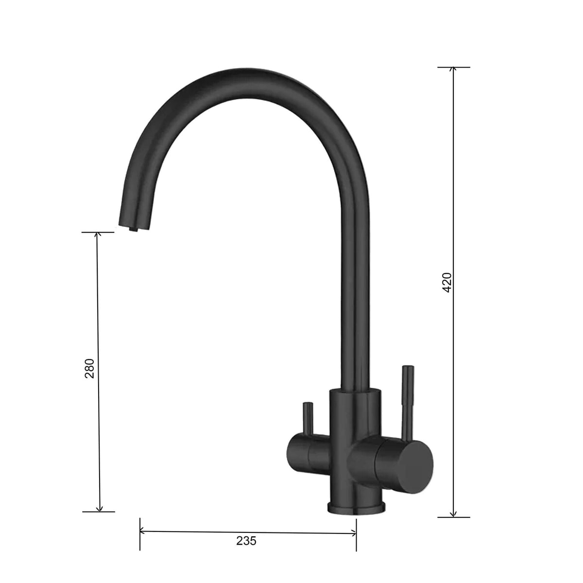 3 Way Mixer Tap Matte Black Umbrella Style 360 Rotation