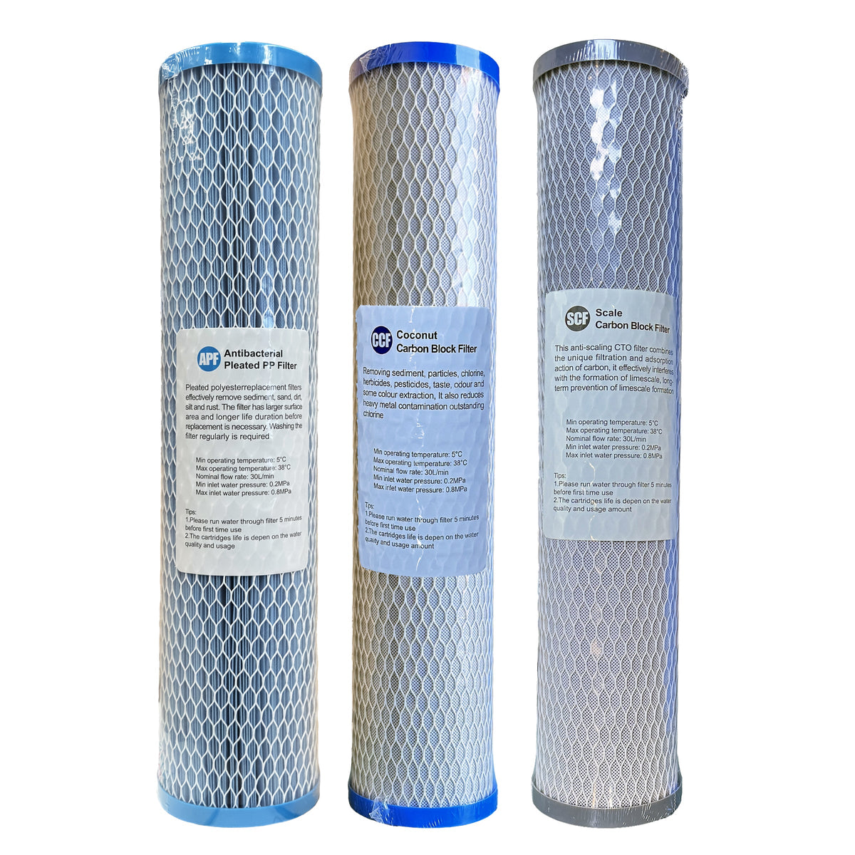 Aquarius Whole House Water Filter System – Triple Stage, Stainless Steel 20" x 4.5"