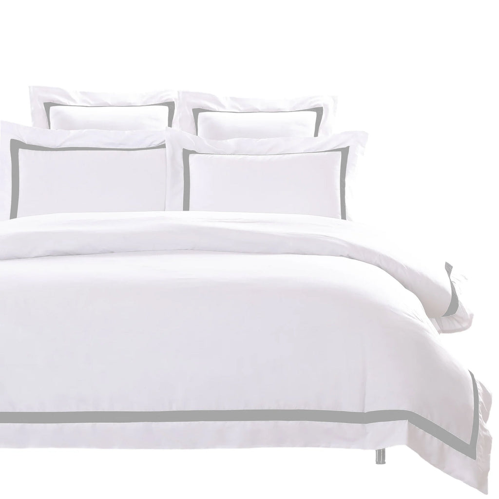 Ava Collection Queen White Quilt Cover Set with Grey Trim