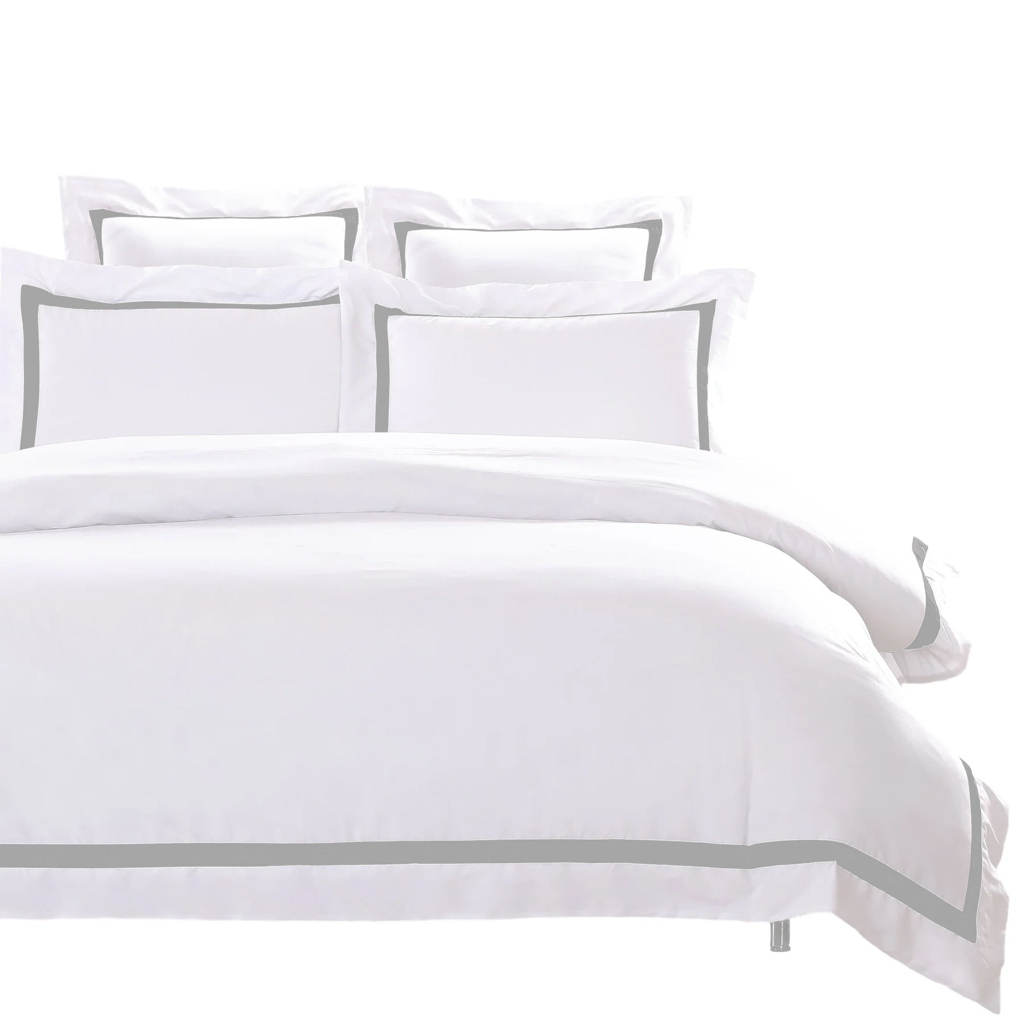 Ava Collection Queen White Quilt Cover Set with Grey Trim