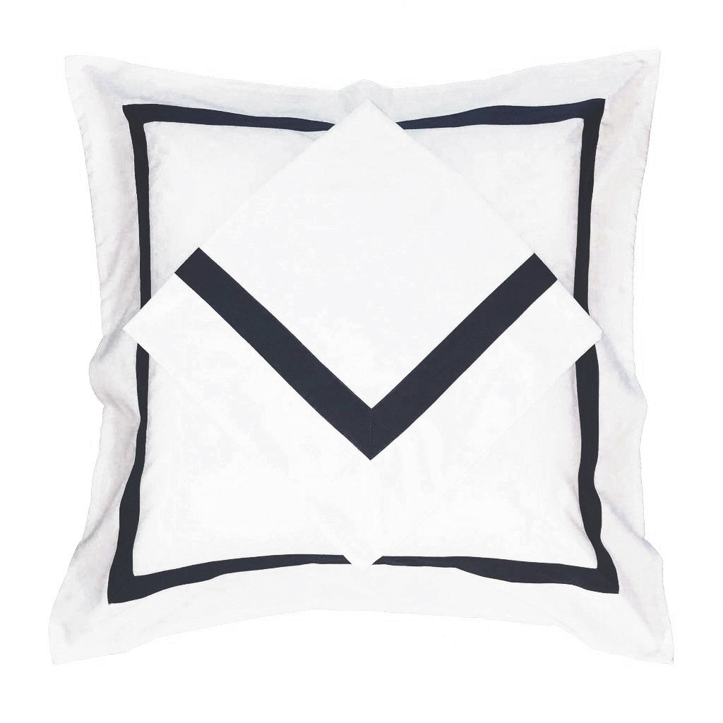 Luxury Ava Collection European Pillowcase Set - White & Black Trim