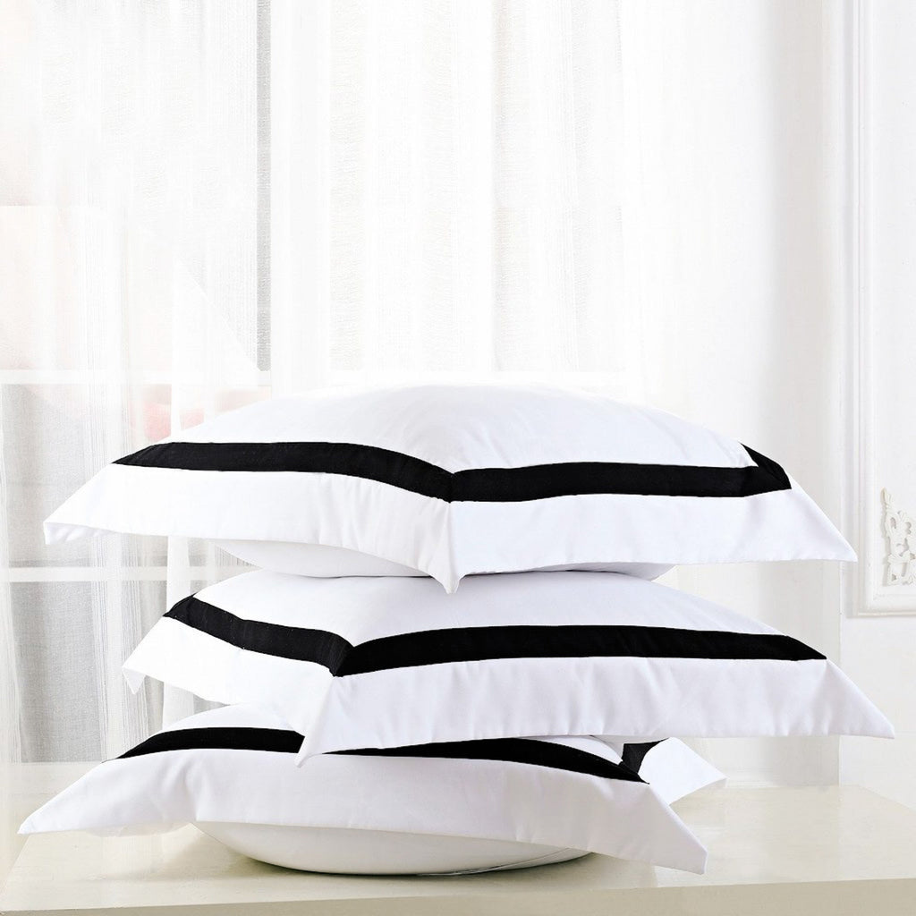 Luxury Ava Collection European Pillowcase Set - White & Black Trim