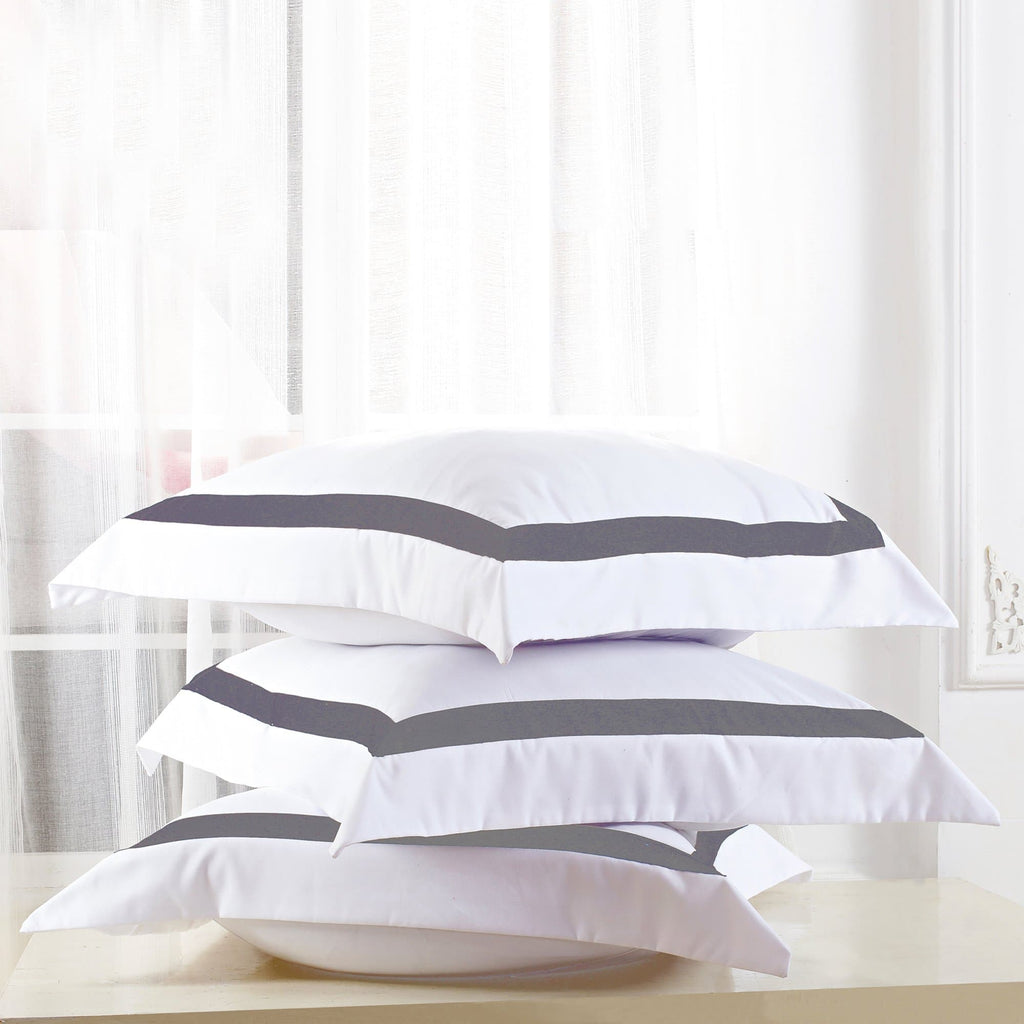 Ava Collection European Pillowcase Set - Charcoal Trim Elegance