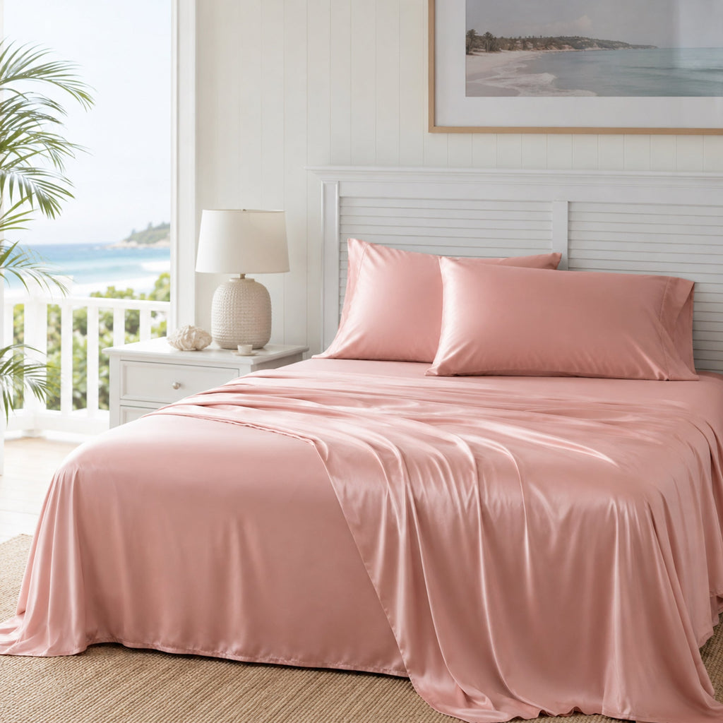 Luxurious Silky Soft Bamboo Sheet Set in Coral Pink
