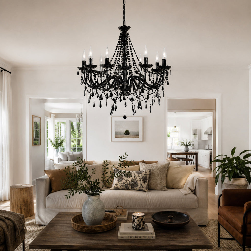 Elegant 12-Light Black Vintage Chandelier for Timeless Style