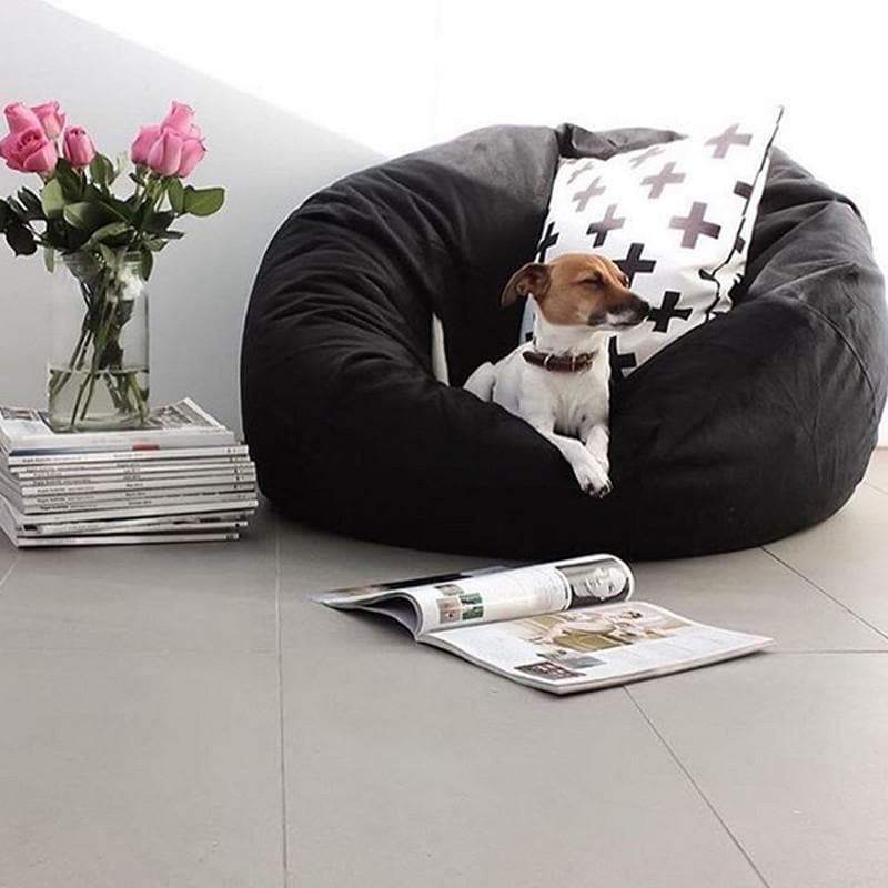 Luxurious Black Faux Fur Bean Bag – Plush Comfort & Style
