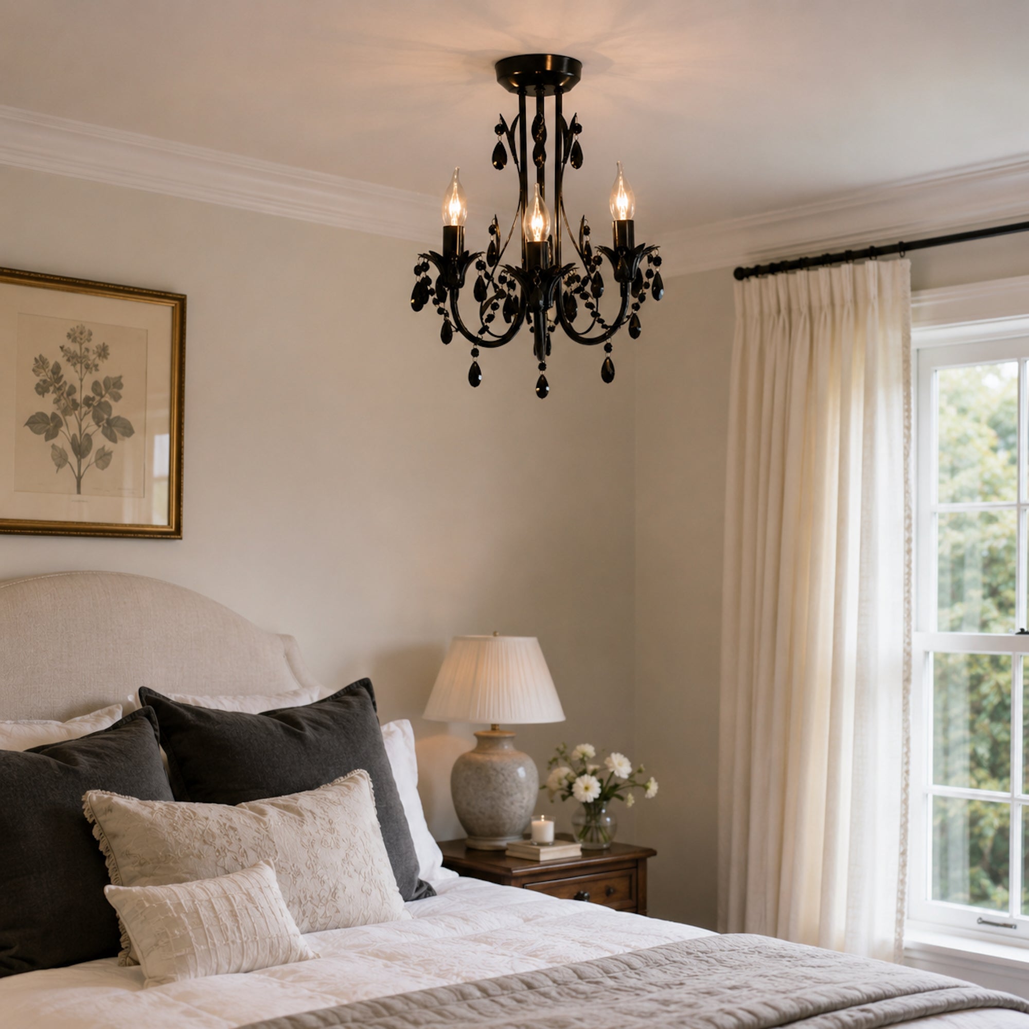 Harmony Leaf Chandelier 3-Light - Elegant Black Design
