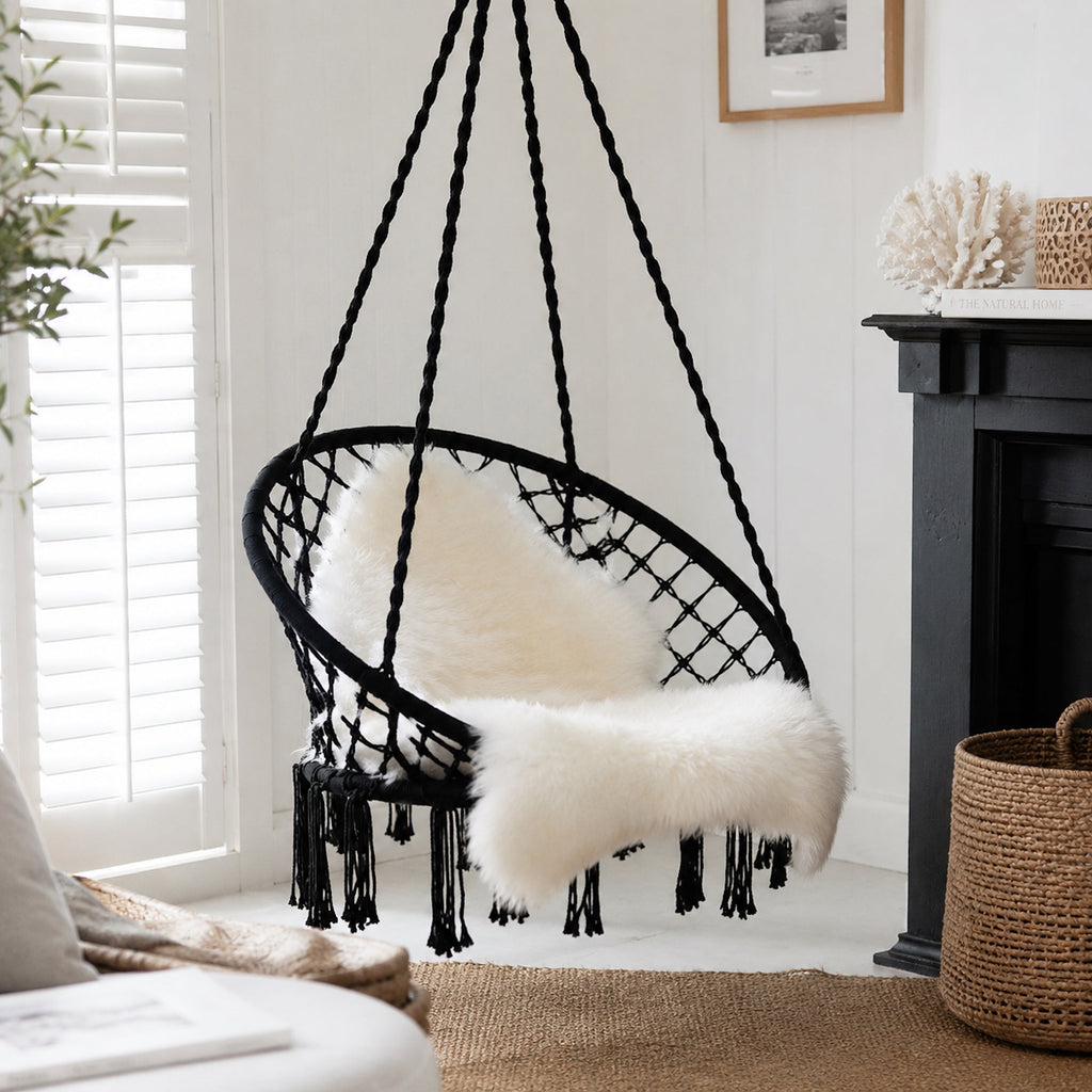 Madrid Black Macrame Hanging Chair Swing - Stylish & Comfortable