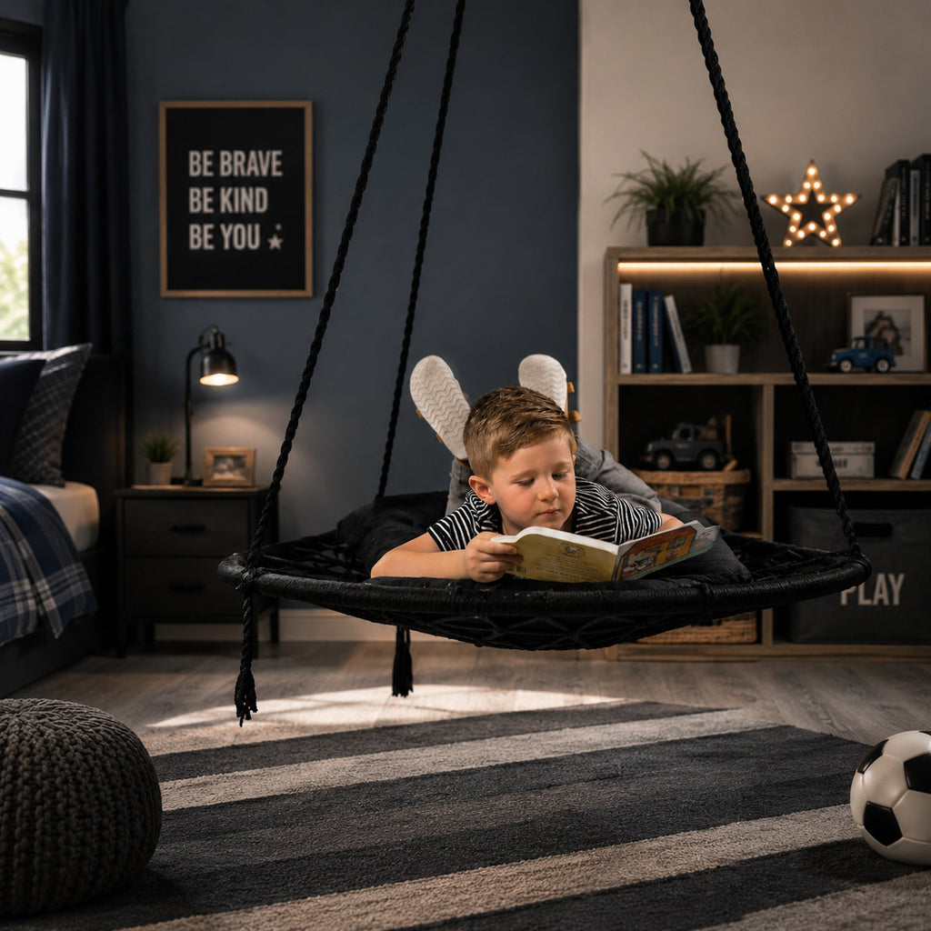 Morocco Black Macrame Swing - Cozy Hanging Chair for Indoor & Outdoor