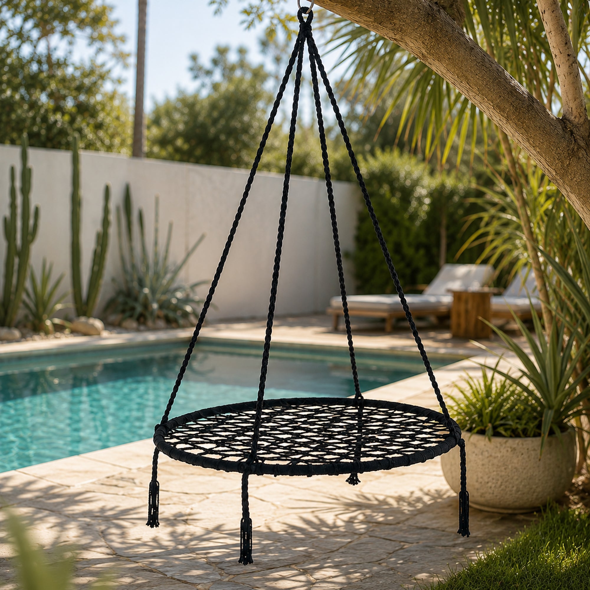 Morocco Black Macrame Swing - Cozy Hanging Chair for Indoor & Outdoor