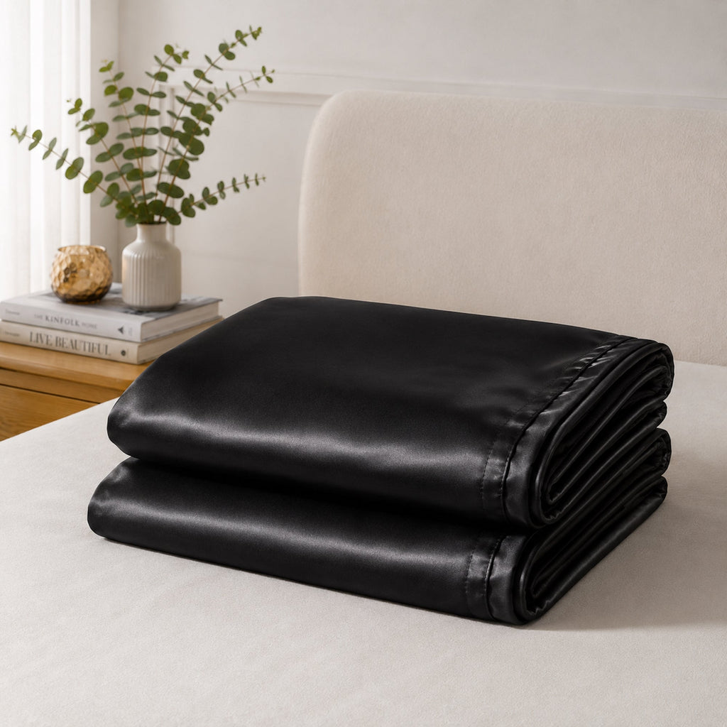 Luxurious Black Satin Pillowcase Set - Soft & Elegant