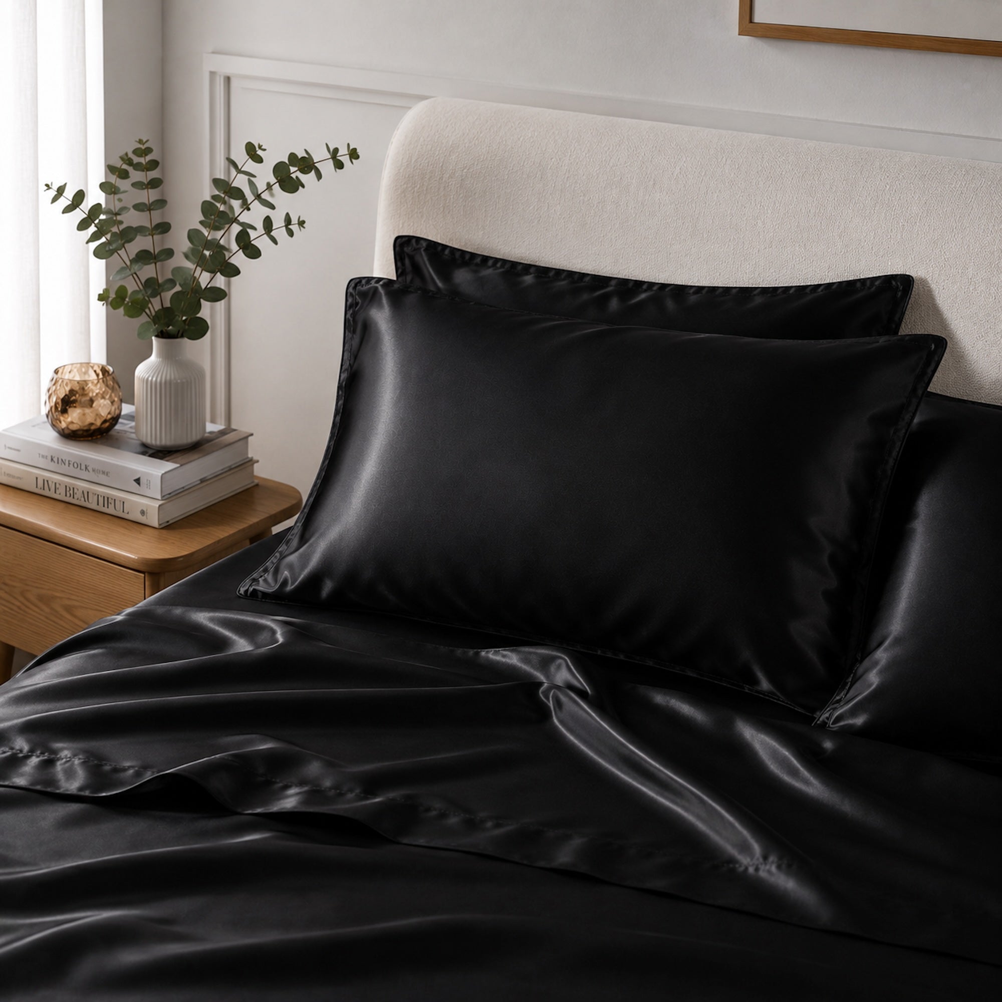 Luxurious Black Satin Pillowcase Set - Soft & Elegant