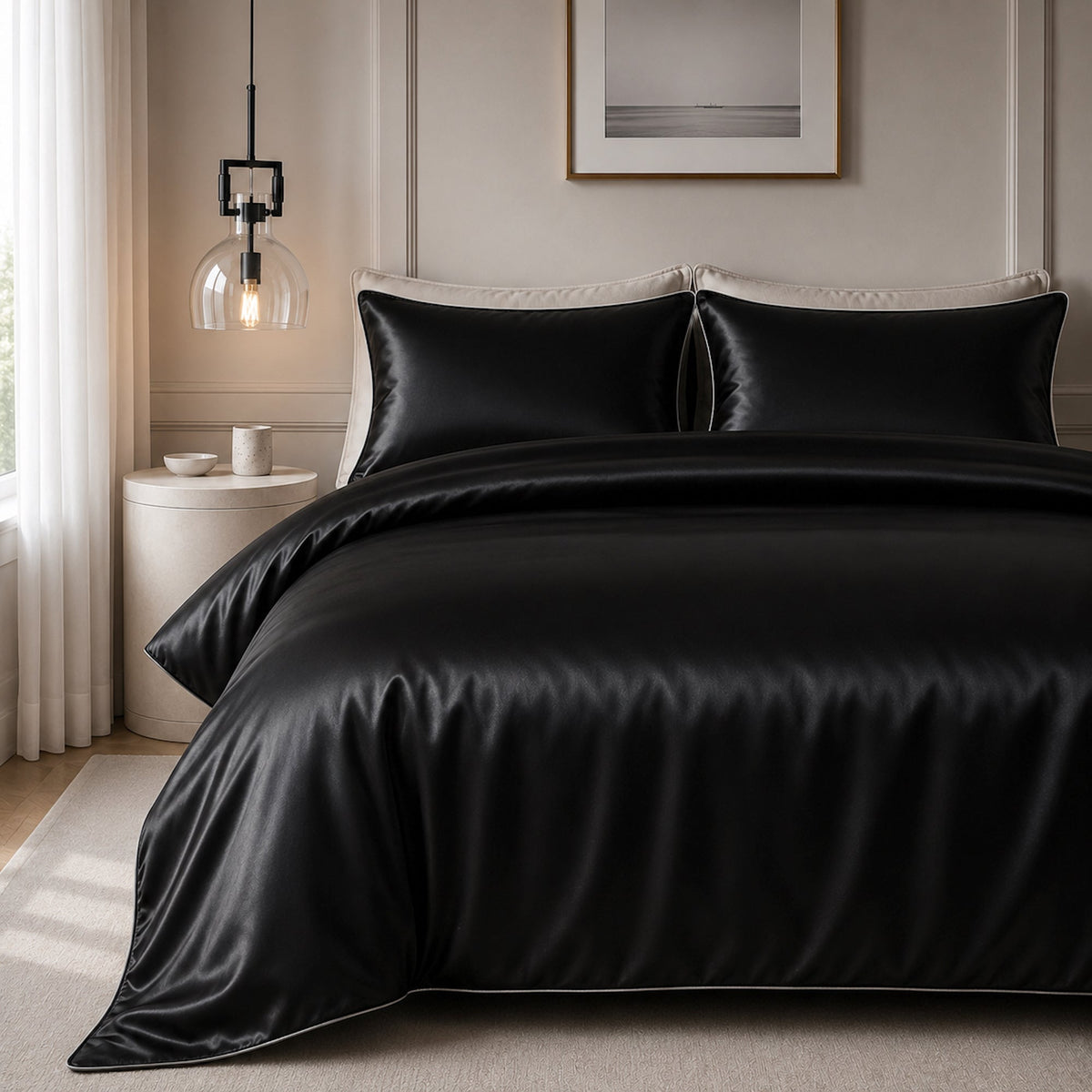 Satin Quilt Cover - Luxury Black