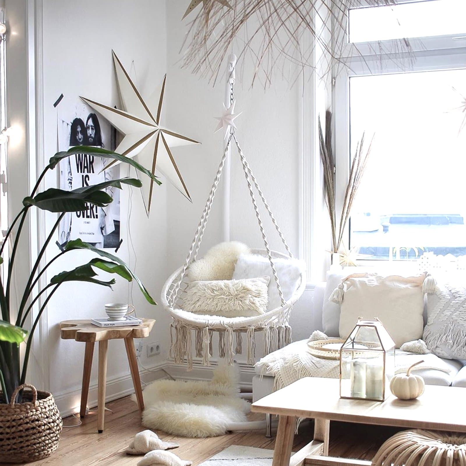 Madrid Macrame Hanging Chair Swing - Elegant Cream Design