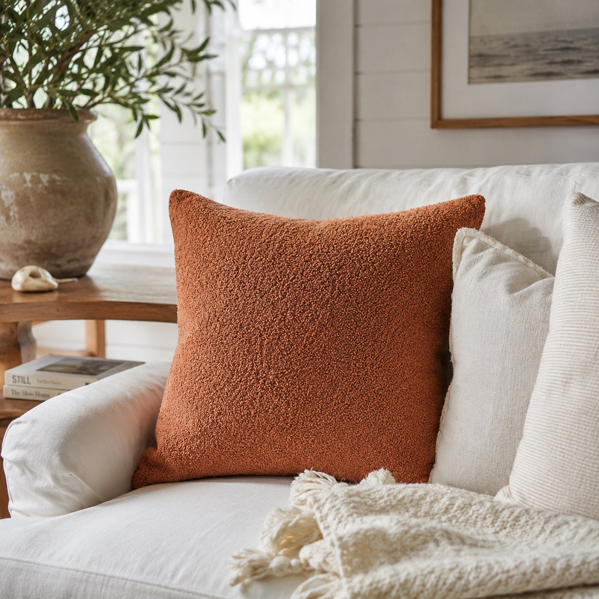 Luxurious Rust Teddy Boucle Cushion Cover with Soft Insert