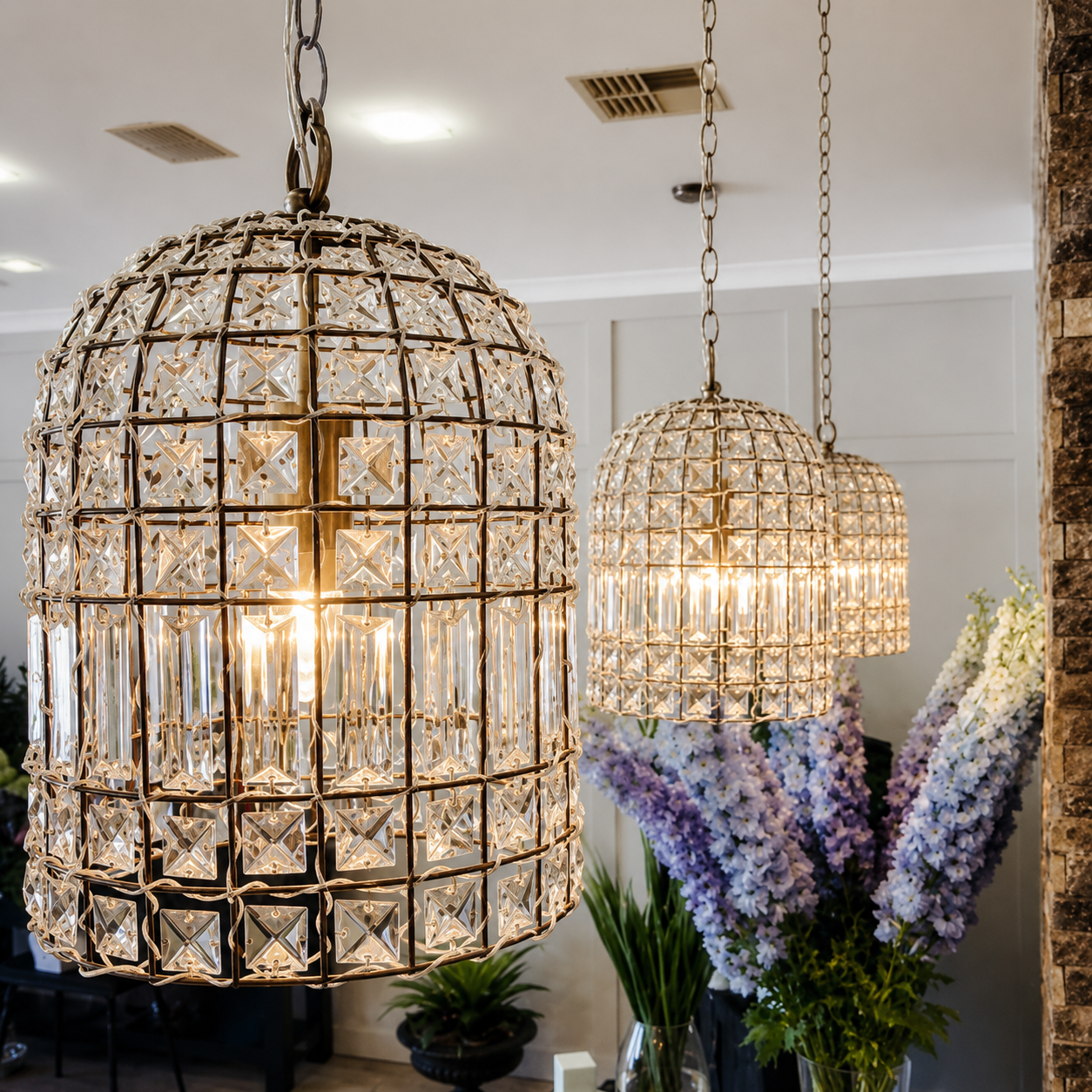 Elegant Whitney Dome Glass Chandelier in Antique Brass Finish