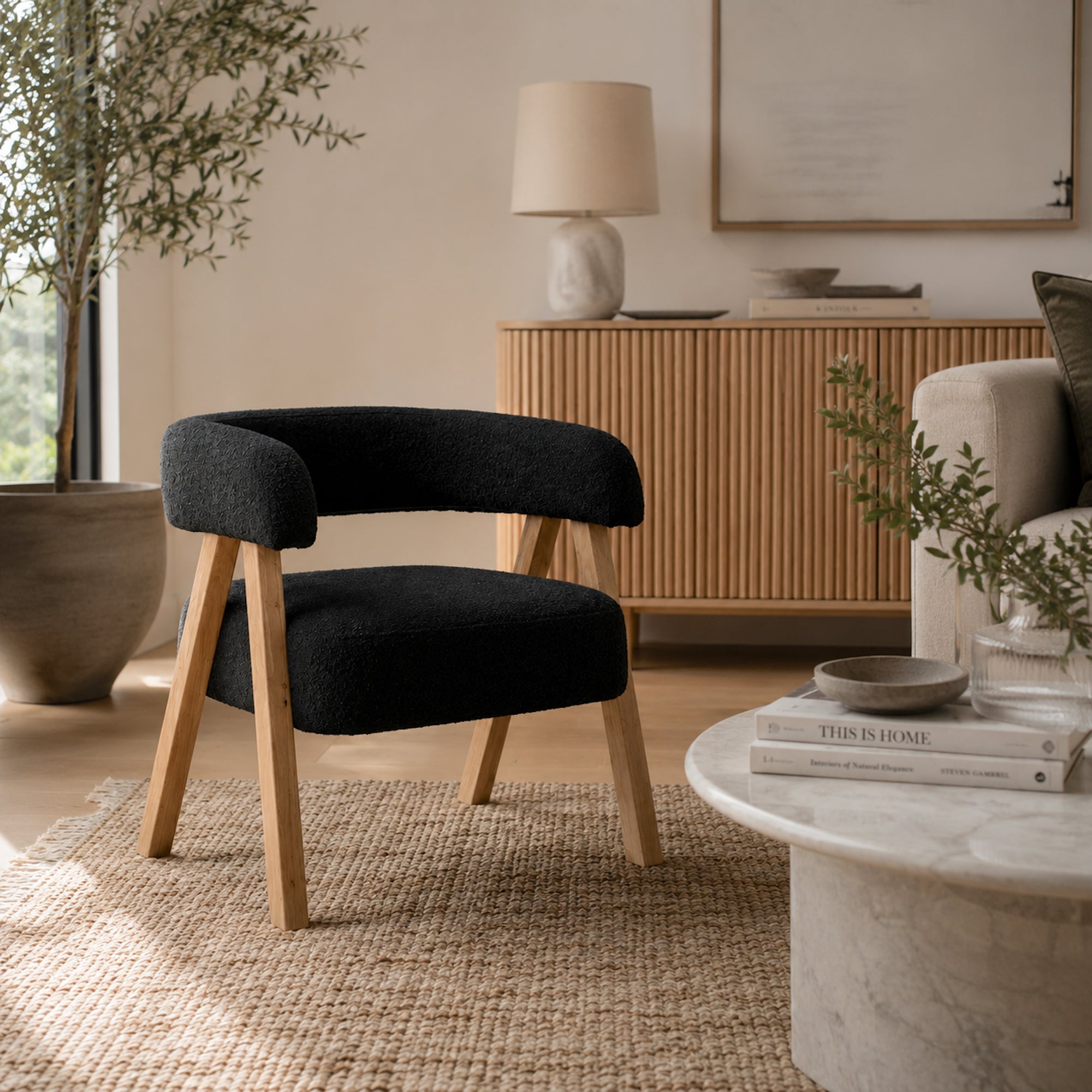 Cambria Charcoal Boucle Accent Chair - Modern Comfort & Style