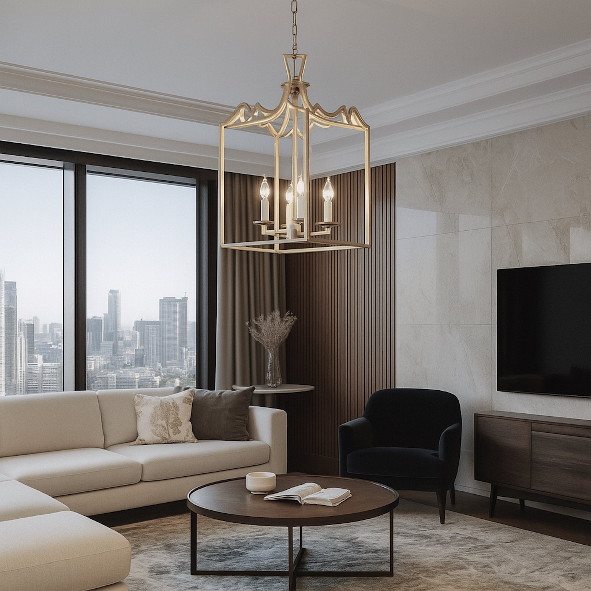 Palazzo Champagne Gold Box Lantern Pendant Light - Modern Elegance