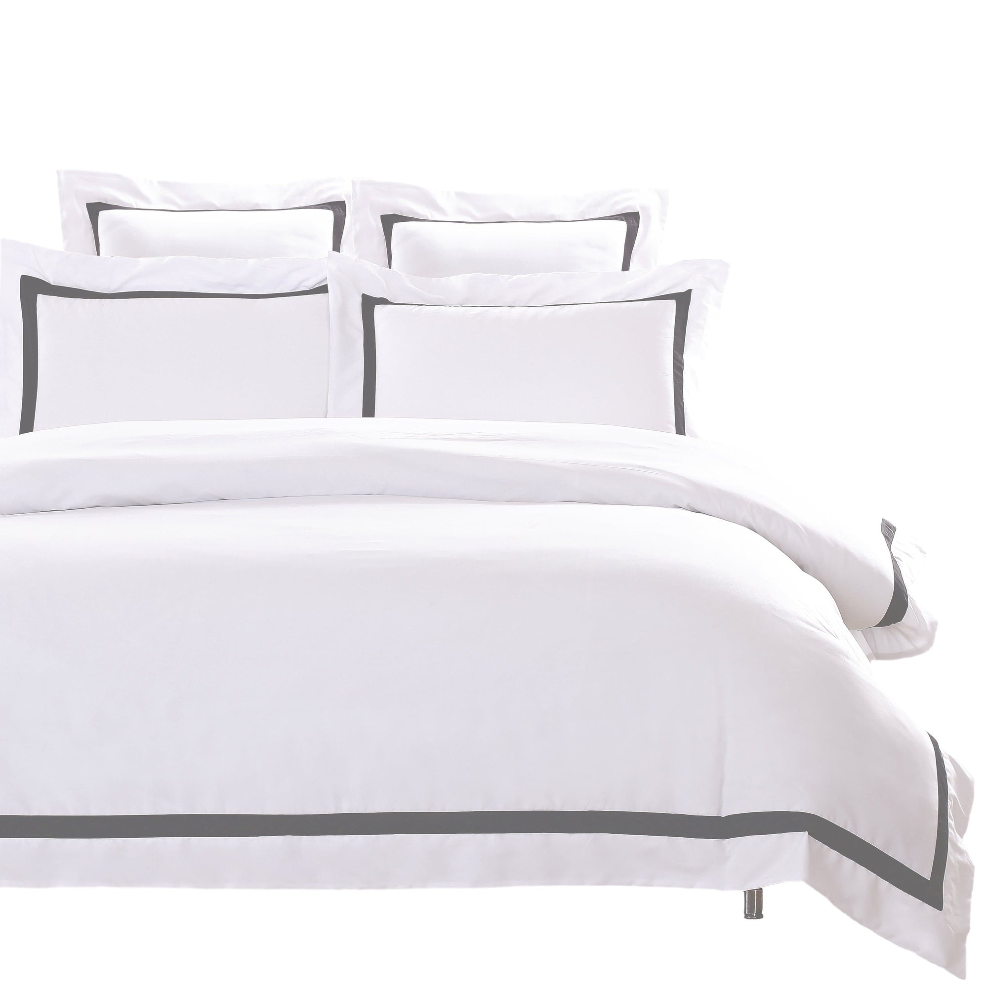 Ava Collection White Quilt Cover Set with Charcoal Trim