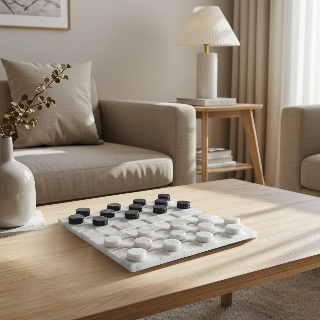 Elegant Marble Checkers Set - Luxurious Game & Décor