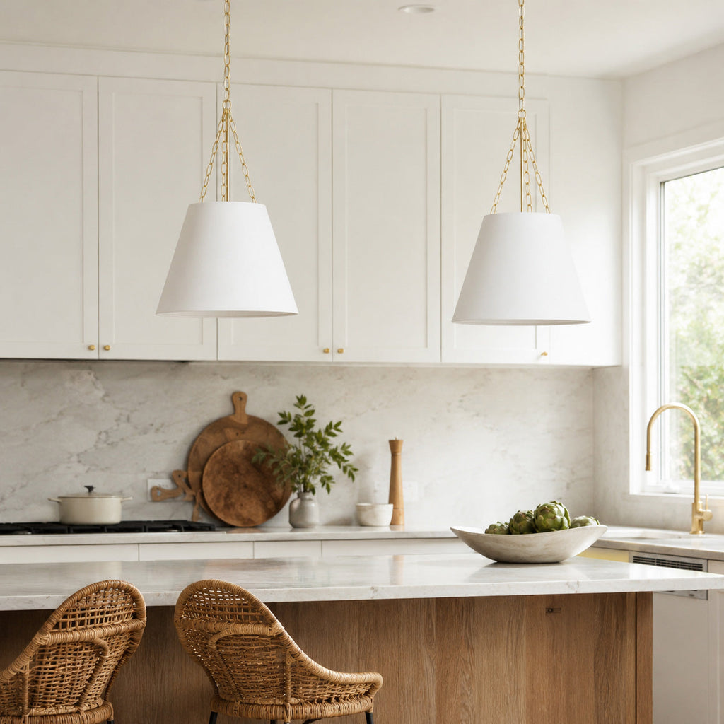 Chloe Elegant Pendant Light - White Shade & Gold Accents