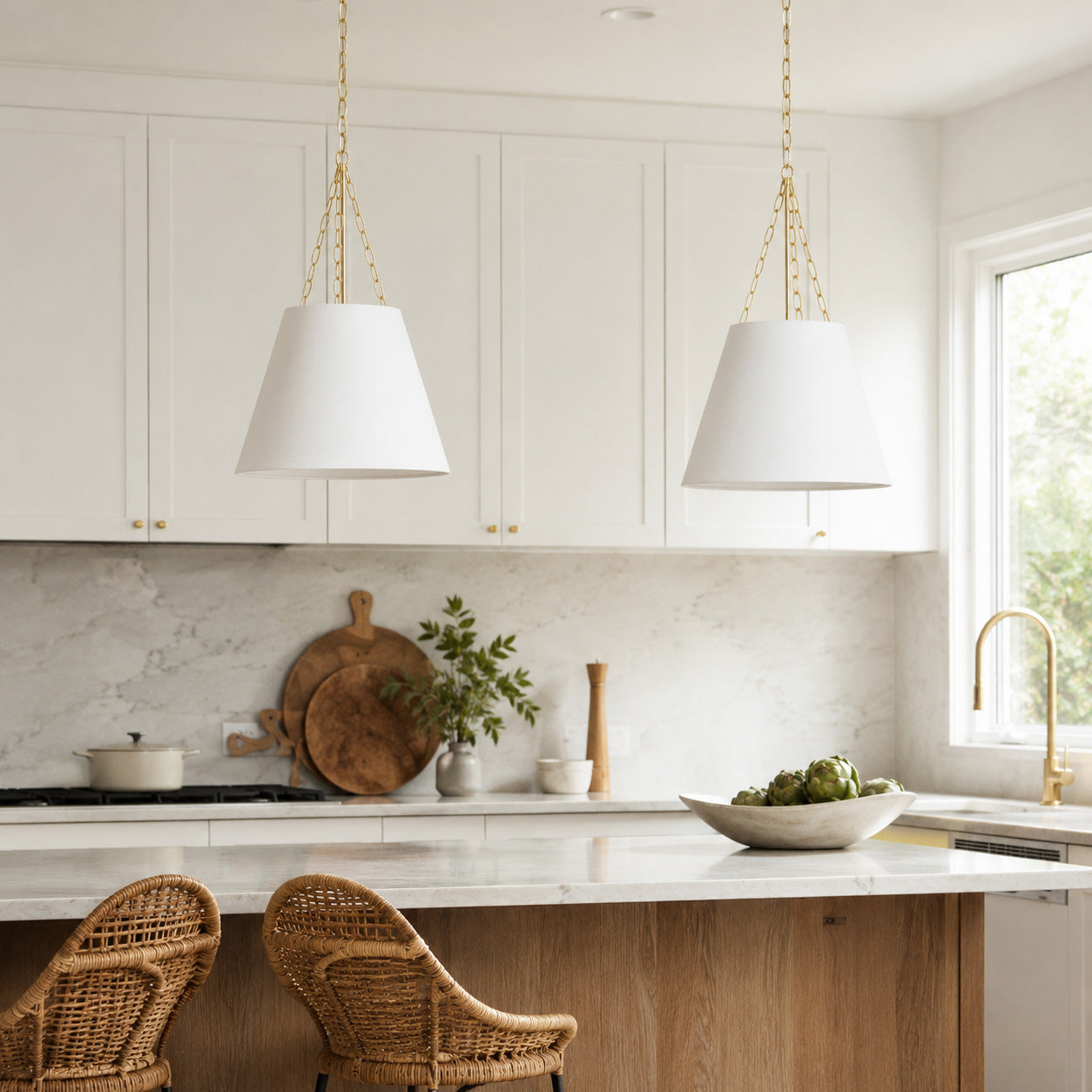 Chloe Elegant Pendant Light - White Shade & Gold Accents