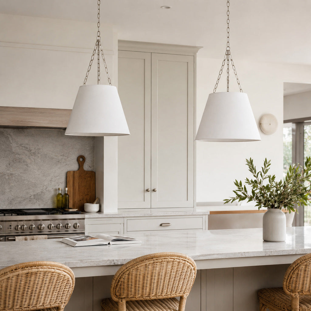 Chloe White Pendant Light with Adjustable Chain & Nickel Hardware