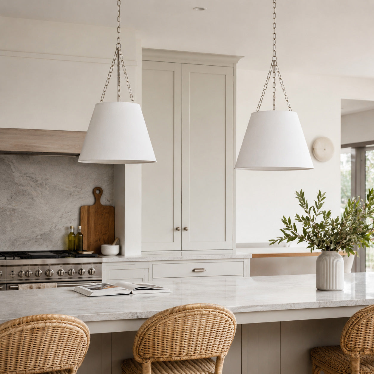 Chloe White Pendant Light with Adjustable Chain & Nickel Hardware