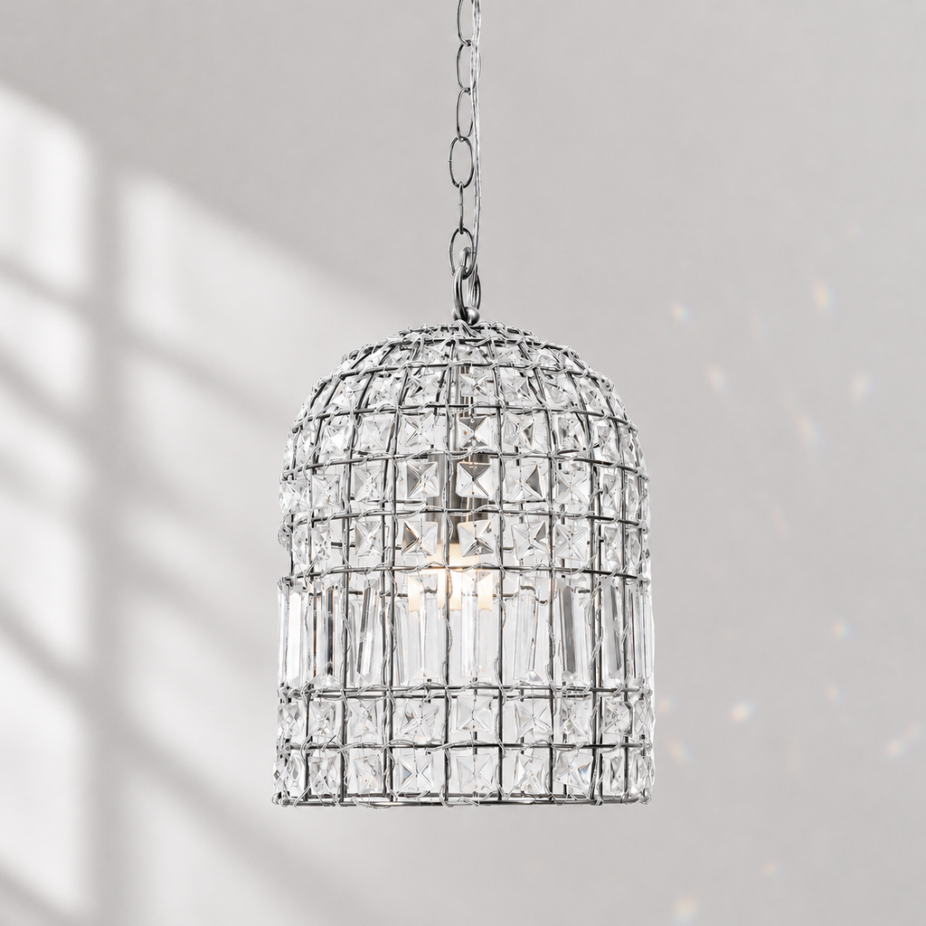 Elegant Chrome Dome Chandelier with Glass Crystals