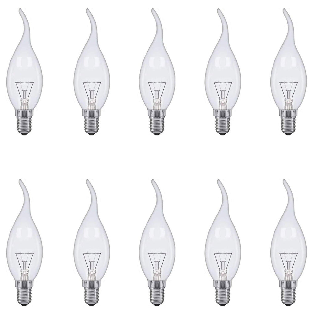 E14 Flame Tip Candle Globes - Elegant Light Bulbs, Pack of 10